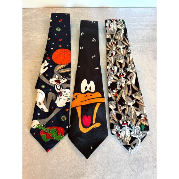 Set of 3 Vintage Looney Tunes Ties โ Space Jam, Daffy Duck & Expressive Bugs Bun - Picture 1 of 11